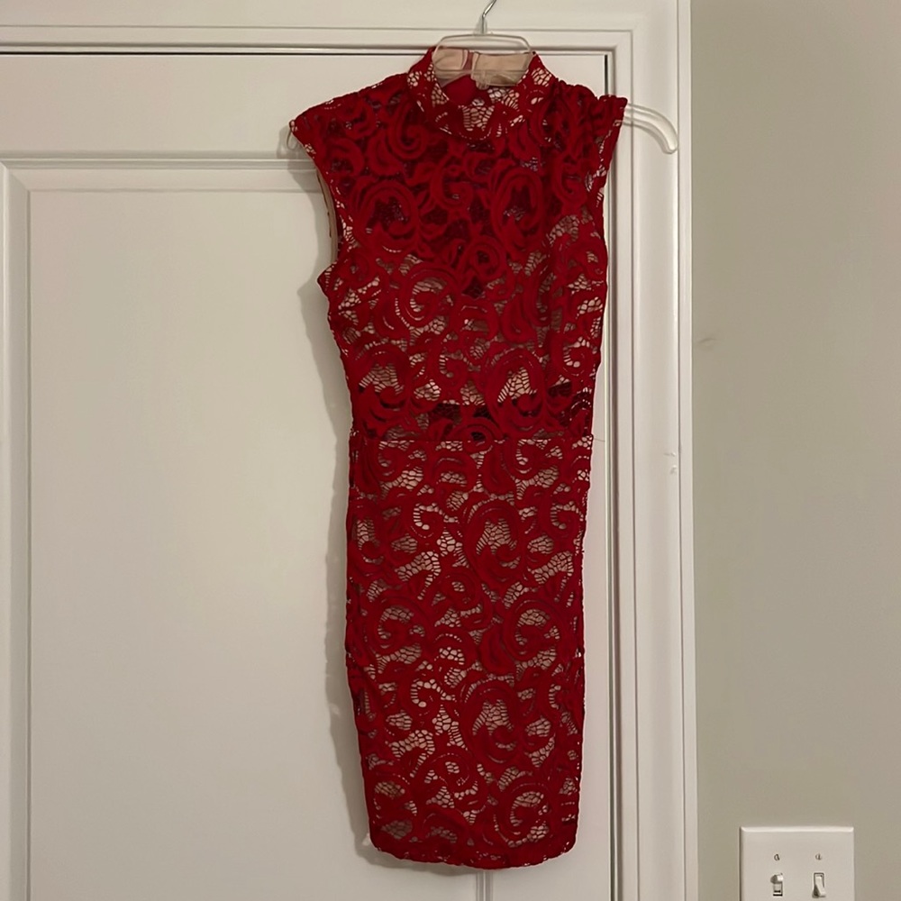 Red high neck lace dress. Size 3/4.